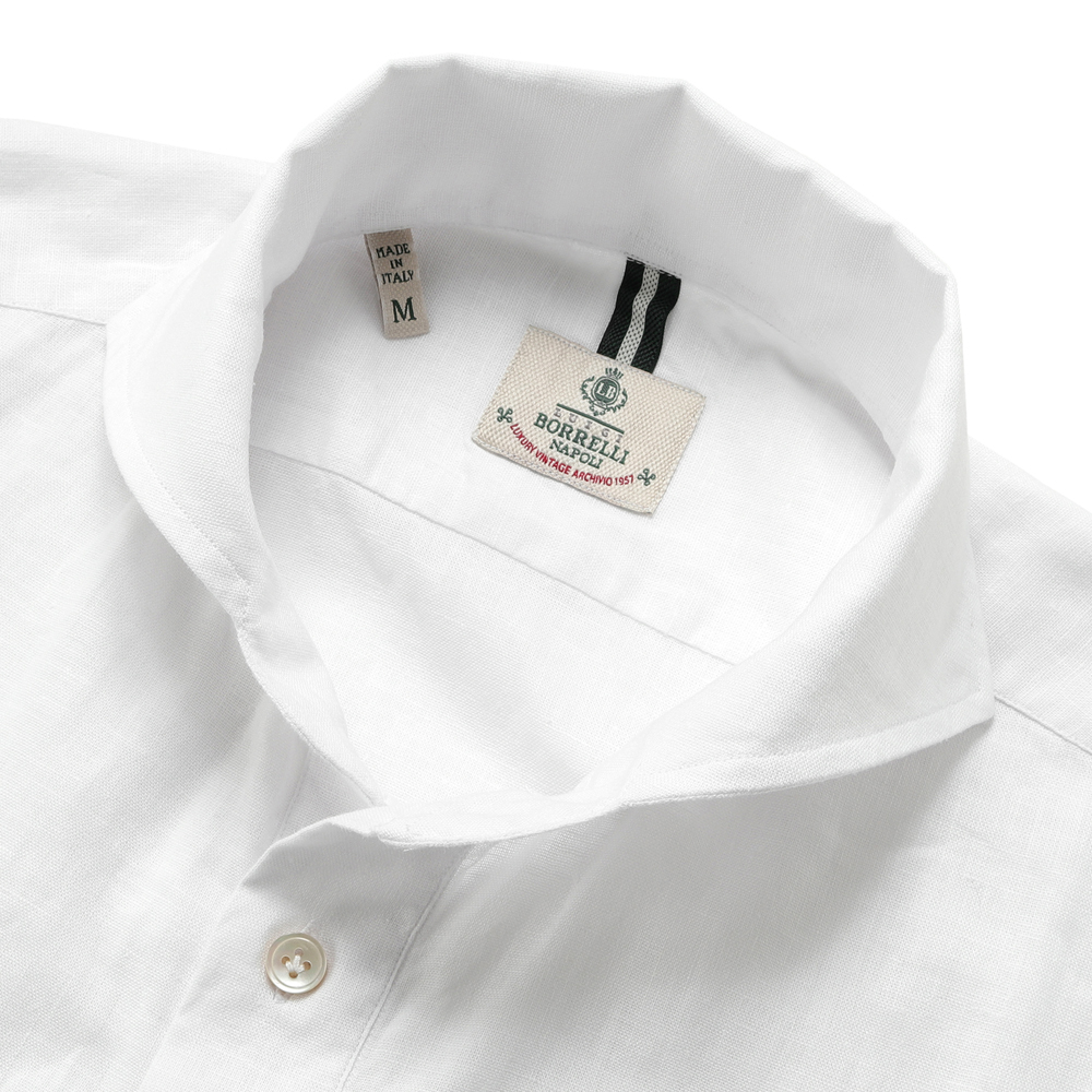 BORRELLI NAPOLI リネンシャツ イタリア製 STRETCH POPLIN SHIRT - WHITE - LUIGI BORRELLI - NAPOLI