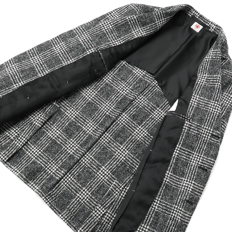ウールモヘアナイロンカシミヤグレンチェック3Bシングルジャケット