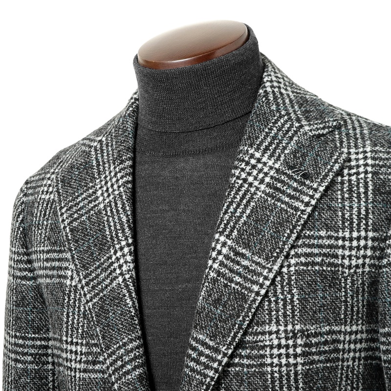 ウールモヘアナイロンカシミヤグレンチェック3Bシングルジャケット