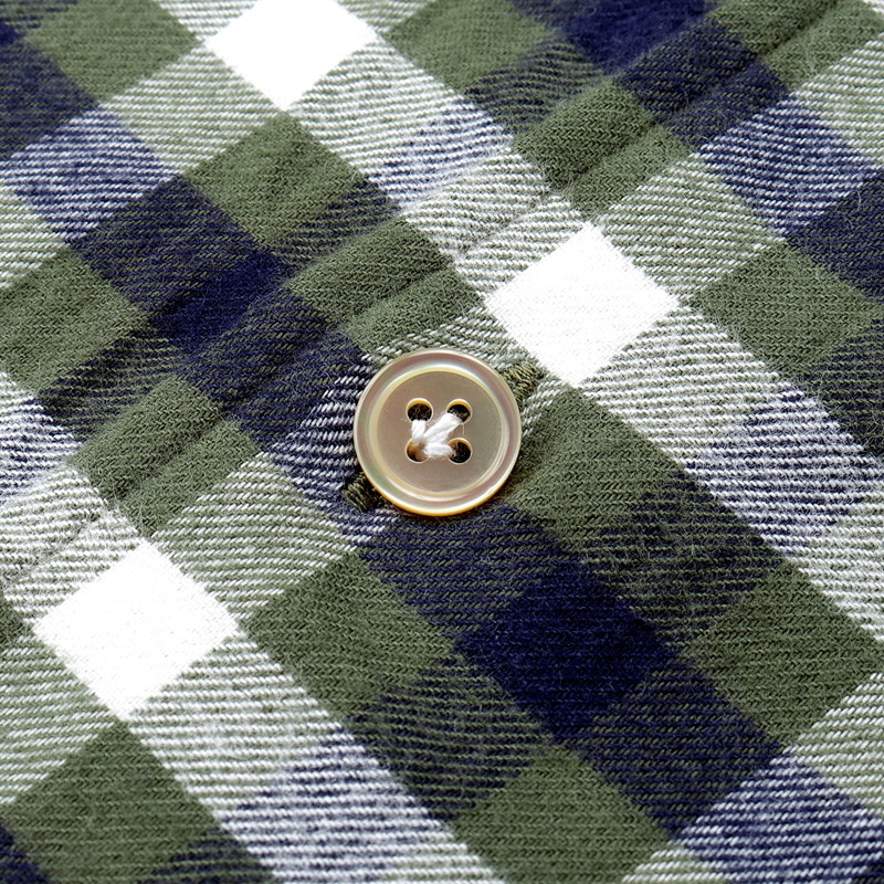 コットン微起毛ツイルチェックホリゾンタルカラーカジュアルシャツ