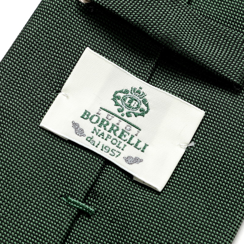 【美品】LUIJI BORRELLI ネクタイ ダークグリーン ソリッドシルク シルクオックスフォードソリッドネクタイ／9088（グリーン