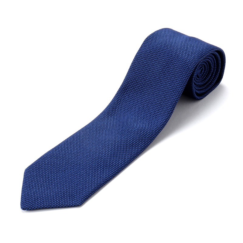 シルクコットンジャカードソリッドネクタイ／459024（インディゴブルー