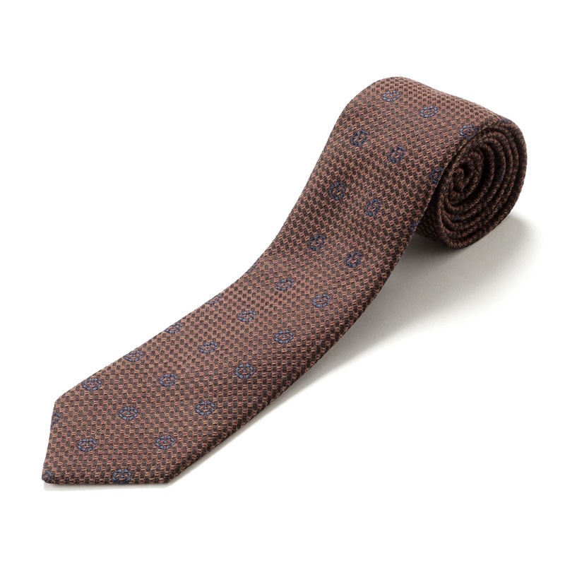 ウールシルクジャカード小紋柄ネクタイ／351059（ブラウン） | Wool