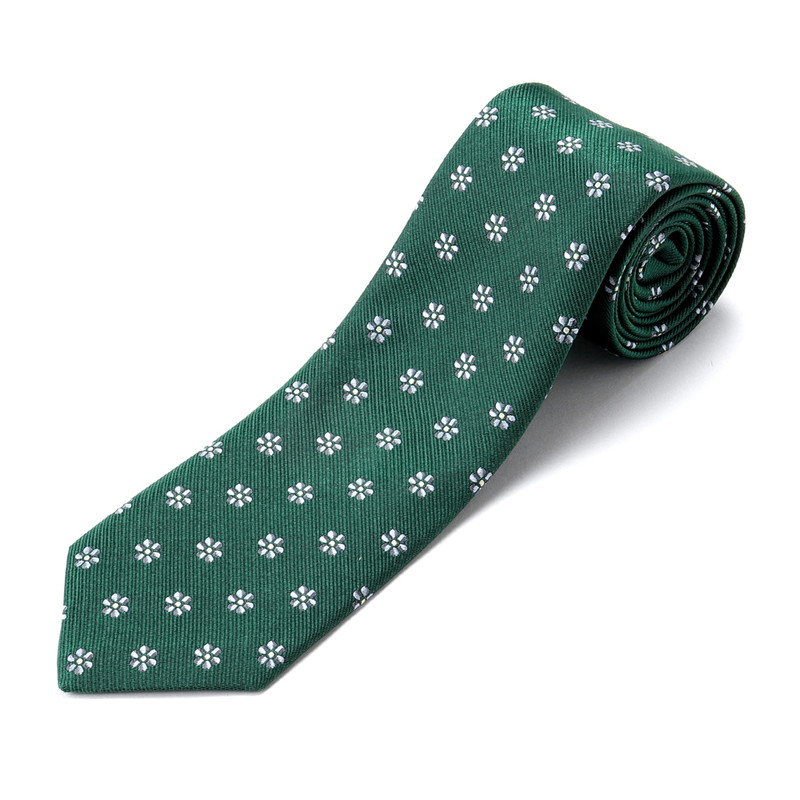 シルクジャカード小花柄ネクタイ／453070（グリーン×サックスブルー