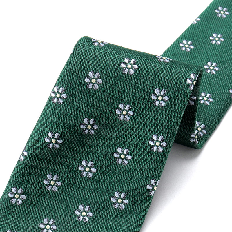 シルクジャカード小花柄ネクタイ／453070（グリーン×サックスブルー