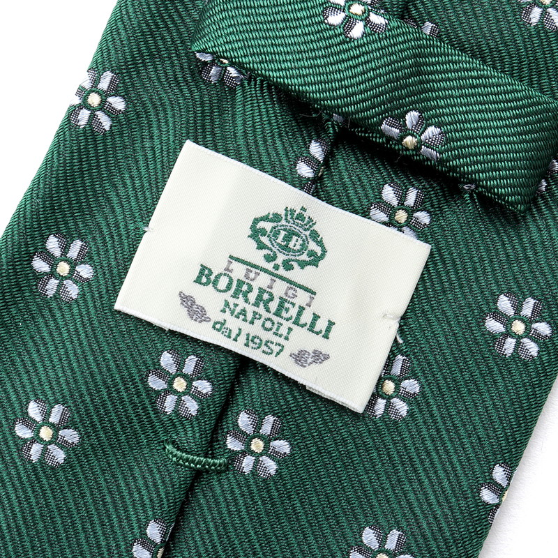 シルクジャカード小花柄ネクタイ／453070（グリーン×サックスブルー