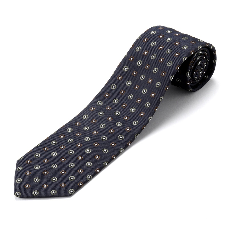 シルクジャカード小紋柄ネクタイ／463099（ダークネイビー） | Silk