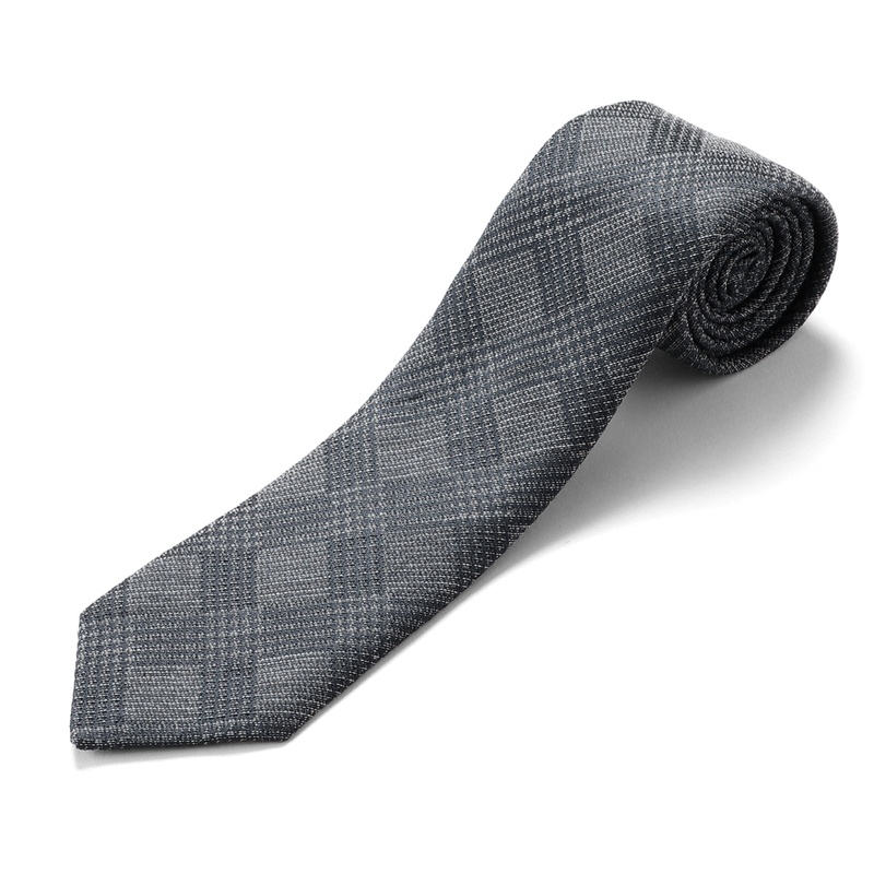 ウールシルクジャカードグレンチェックネクタイ／450715（グレー