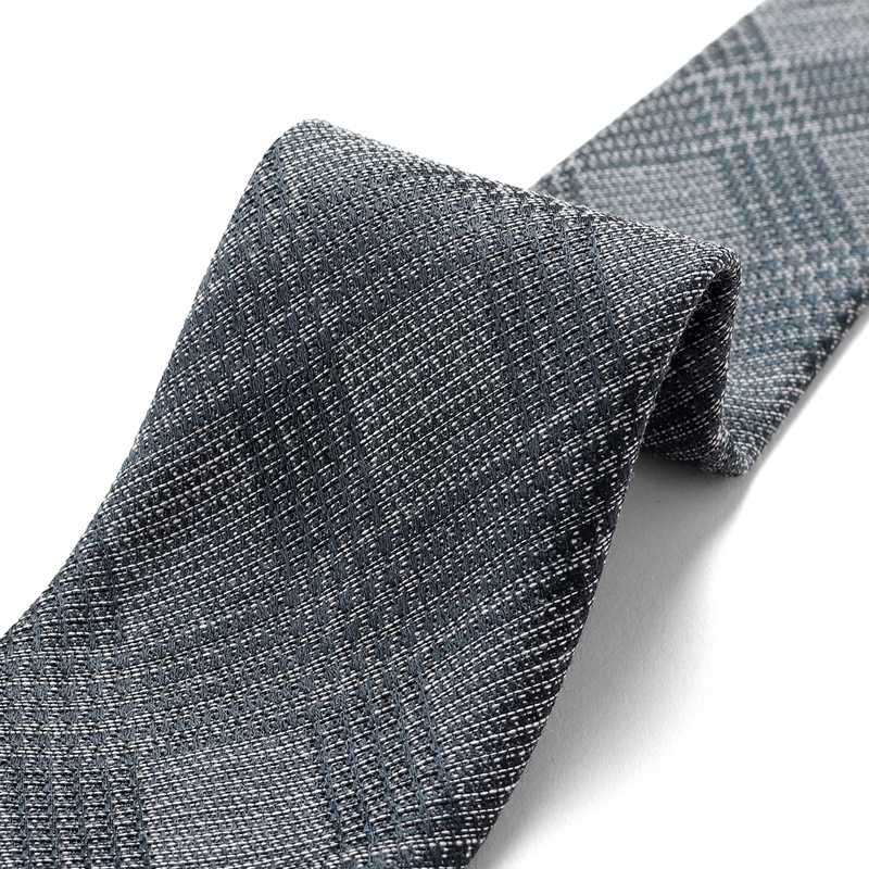 ウールシルクジャカードグレンチェックネクタイ／450715（グレー