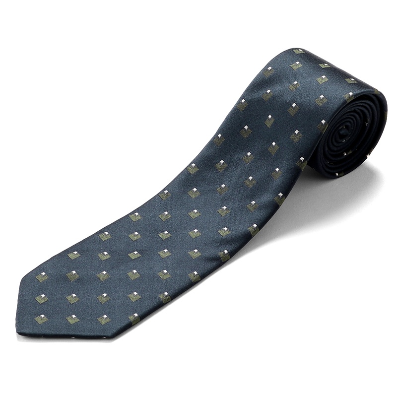 シルクサテン小紋柄ネクタイ／459033（ネイビー×オリーブ） | Silk Tie