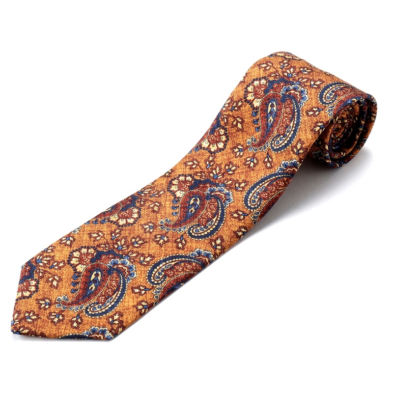 シルクプリントペイズリー柄ネクタイ／629107（ライトオレンジ基調