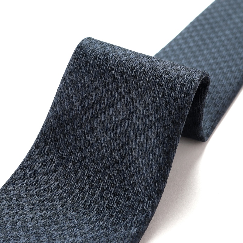 シルクジャカード千鳥格子柄ネクタイ／1129（インディゴブルー