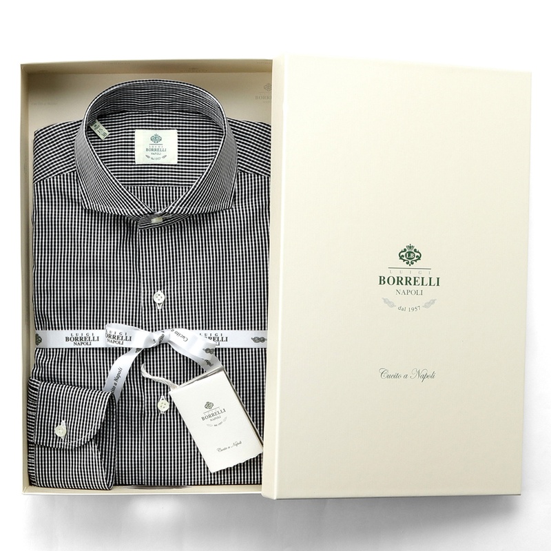 コットンポプリンマイクロチェックホリゾンタルカラードレスシャツ