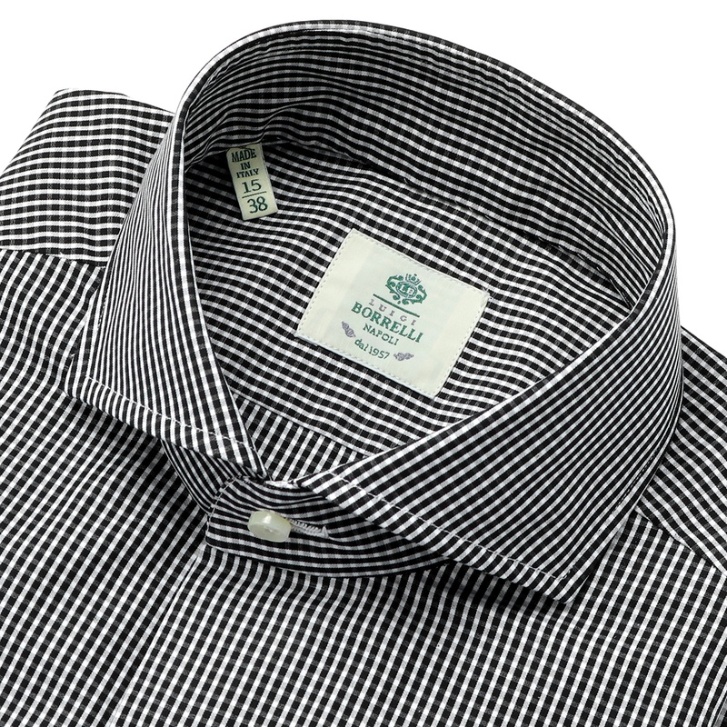 コットンポプリンマイクロチェックホリゾンタルカラードレスシャツ