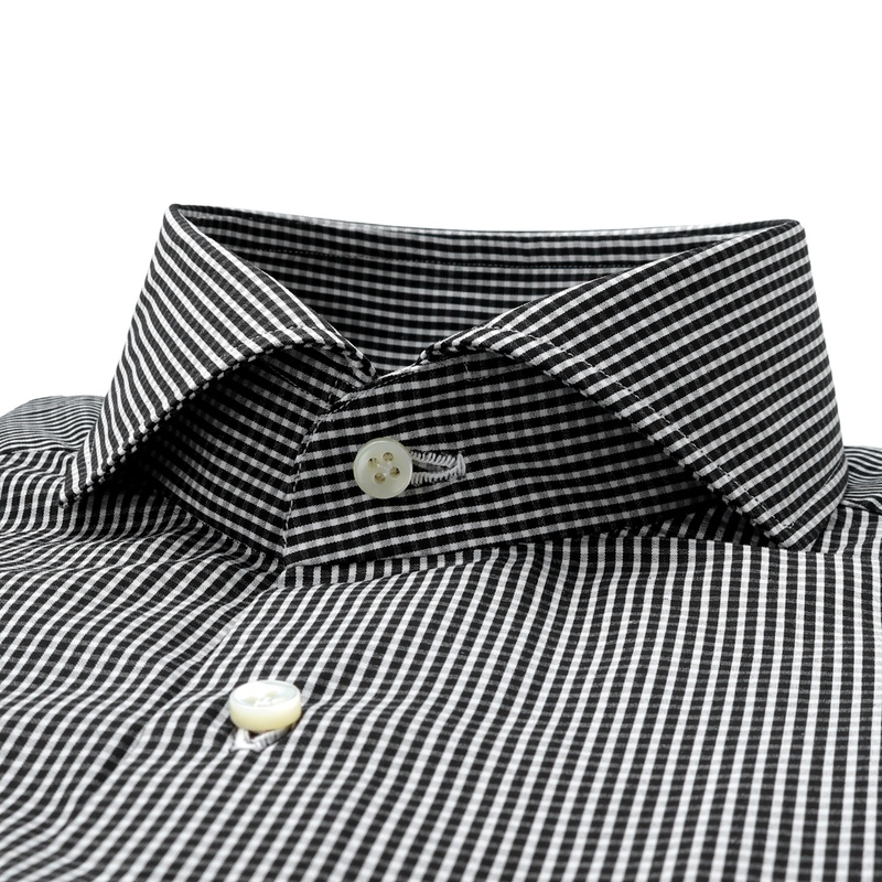 コットンポプリンマイクロチェックホリゾンタルカラードレスシャツ