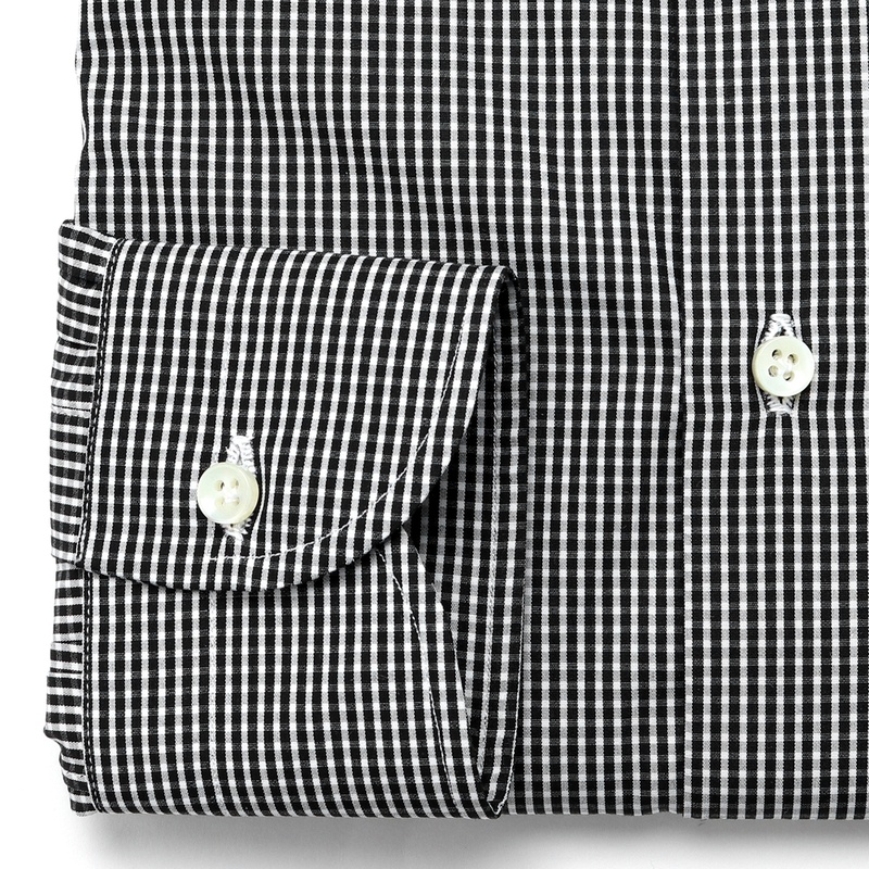 コットンポプリンマイクロチェックホリゾンタルカラードレスシャツ