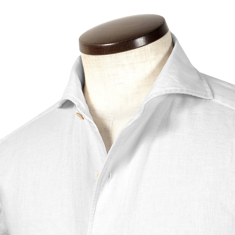 リネンコットンポプリンイタリアンカラーカジュアルシャツ／VESUVIO-EX