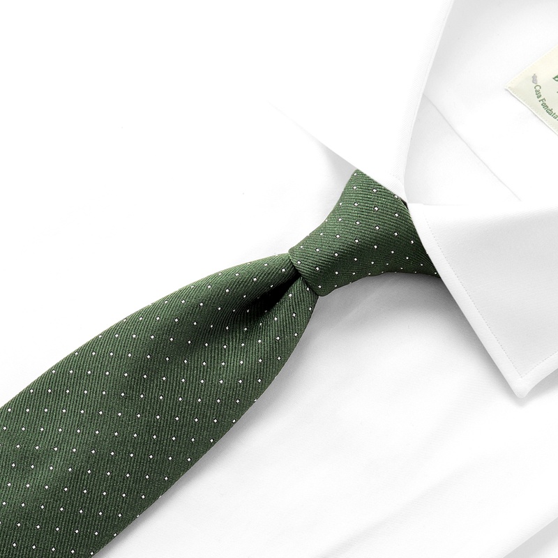 美品　LOUIGI BORRELLI グリーン ドット ネクタイ　イタリア製 シルクツイルドットネクタイ／9059（グリーン） | Silk Tie | LUIGI