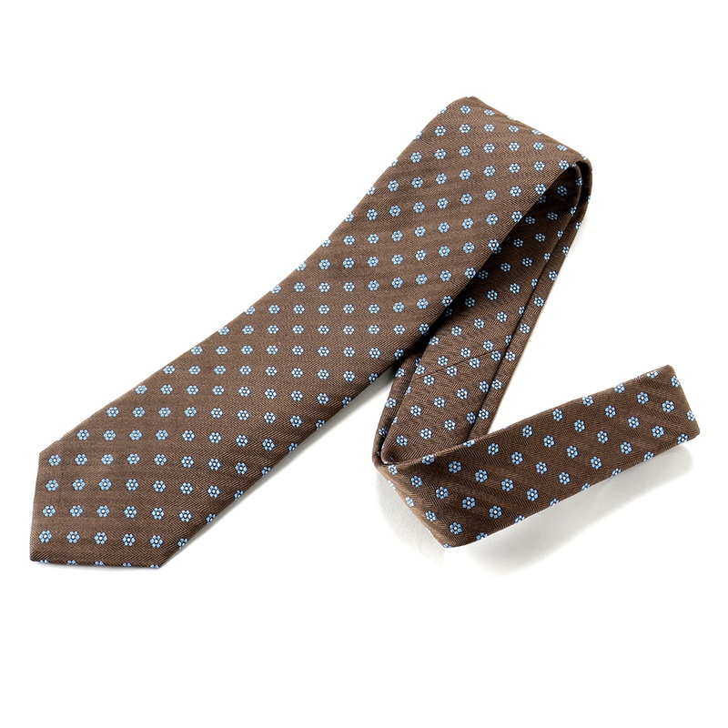 シルクジャカードヘリンボーン×小花柄ネクタイ／464063（ブラウン