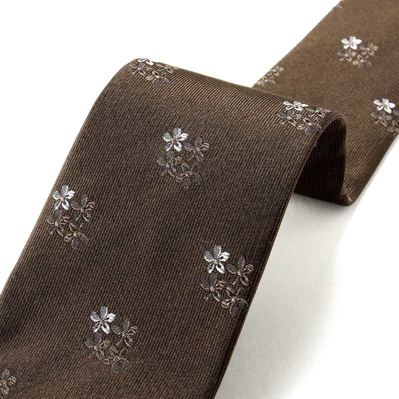 シルクツイルジャカード小花柄ネクタイ／456033（ブラウン基調