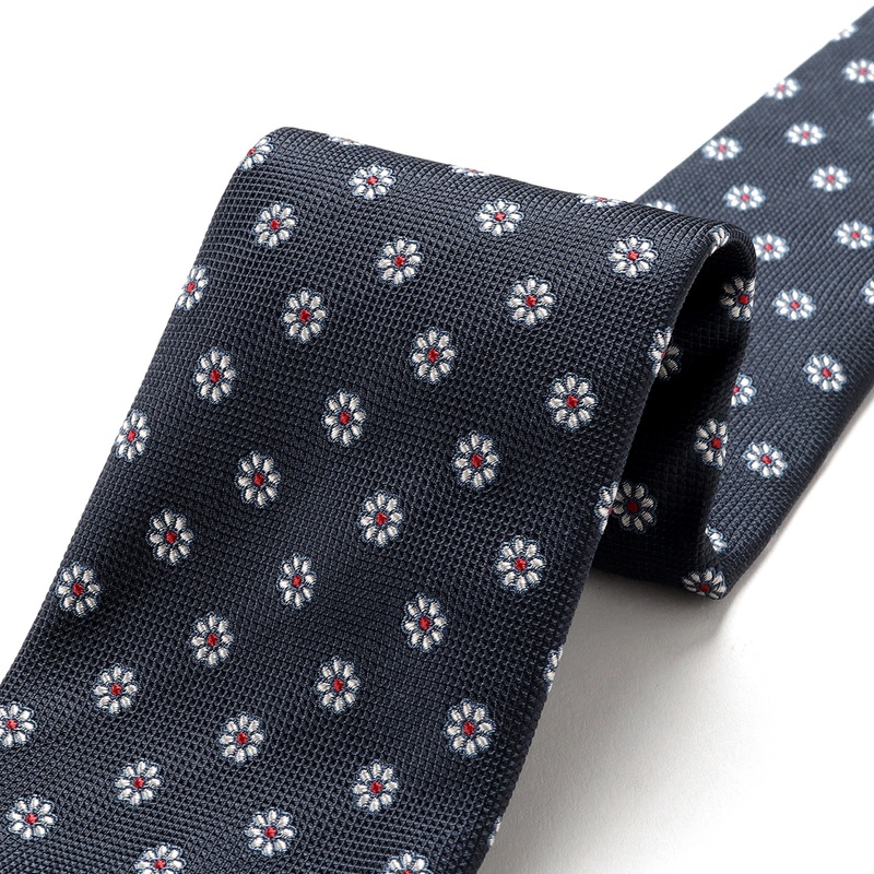 シルクジャカード花柄小紋柄ネクタイ／621065（ネイビー基調） | Silk
