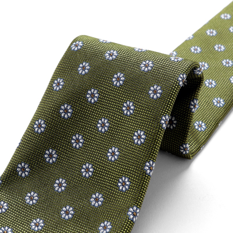 シルクジャカード花柄小紋柄ネクタイ／621065（オリーブ基調） | Silk