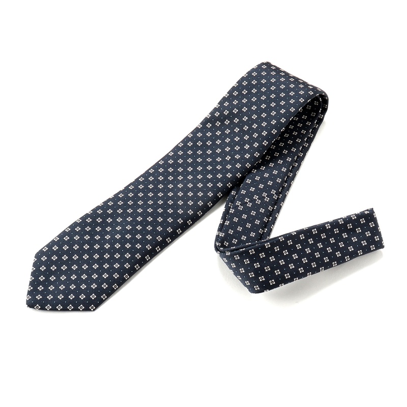 シルクツイル小紋柄ネクタイ／621057（ネイビー基調） | Silk Tie