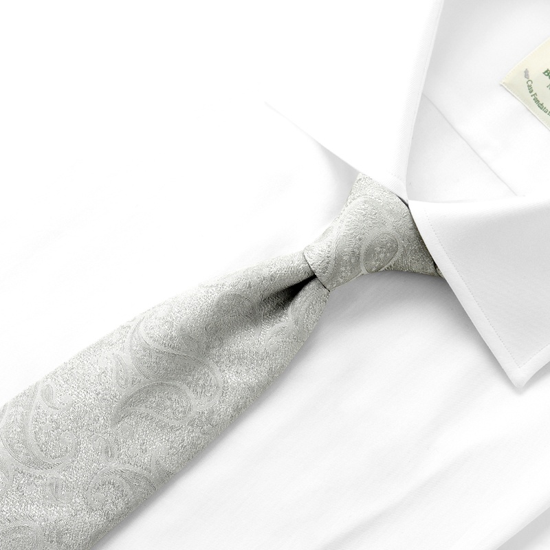 シルクジャカードペイズリーネクタイ／458066（シルバー） | Silk Tie